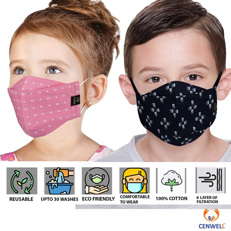 Cenwell Store Boy's and Girl's Cotton Cute Designer Reusable Washable Breathable Face Mask with Adjustable Earloops Without Valve - Image 3
