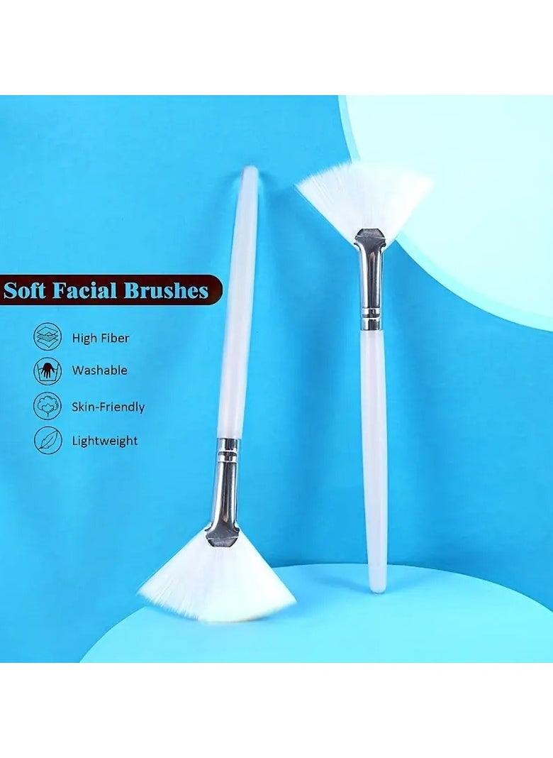 ORiTi 4Pcs Soft Fan Brushes for Facials Perfect for Peel Masks and Essential Face Skin Care Includes Makeup Mask Applicator Brushes and Cosmetic Cream Tools - white  - Image 4