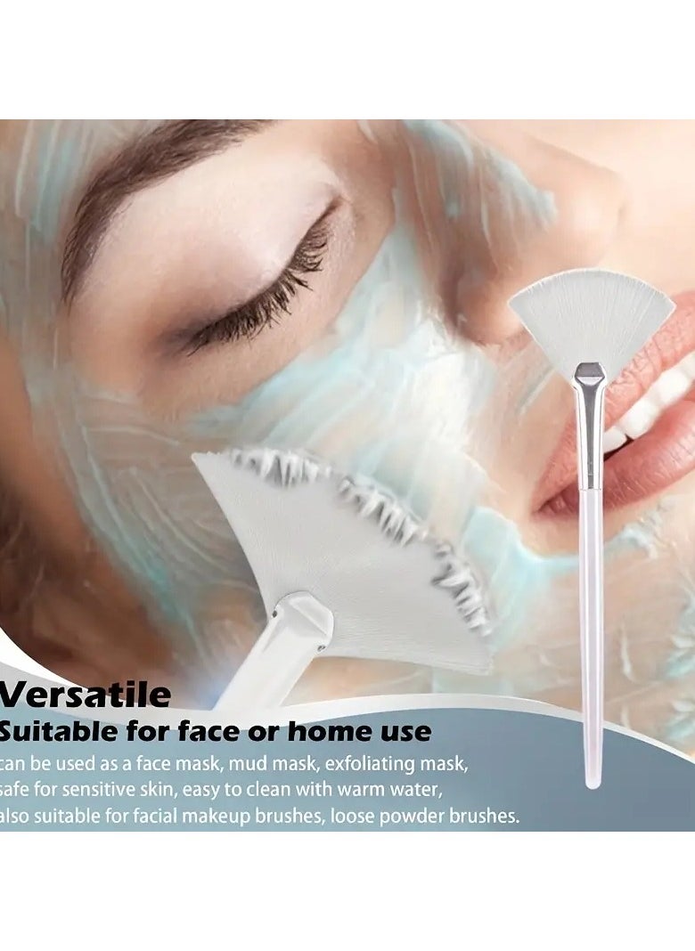 ORiTi 4Pcs Soft Fan Brushes for Facials Perfect for Peel Masks and Essential Face Skin Care Includes Makeup Mask Applicator Brushes and Cosmetic Cream Tools - white  - Image 2