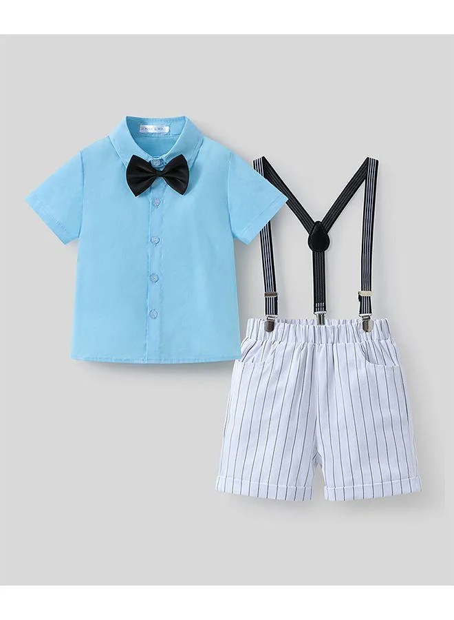 Mark & Mia Mark & Mia 100% Cotton Short Sleeves Striped Party Suit with Suspenders & Bow - Blue