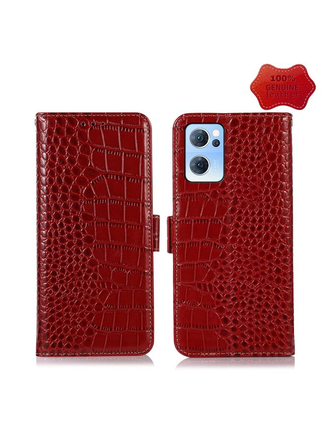 اس-توب جراب لهاتف OPPO Reno7 5G إصدار CN جراب هاتف من جلد التمساح ذو الطبقة العلوية من جلد البقر - Image 1