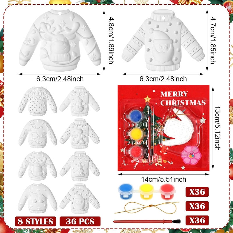 Syhood Syhood 36 Set Ugly Sweater Ceramic Painting Kit Paint Your Own Ugly Sweater Plaster Holiday Crafts Ornaments with Christmas Greeting Cards Xmas Gifts Exchange for Christmas Party Decor - Image 2