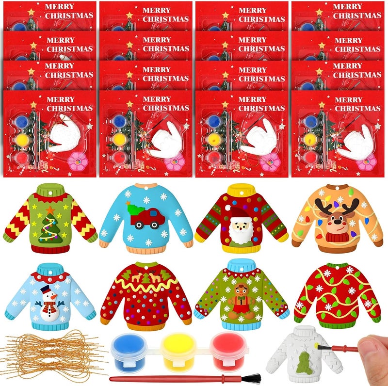 Syhood Syhood 36 Set Ugly Sweater Ceramic Painting Kit Paint Your Own Ugly Sweater Plaster Holiday Crafts Ornaments with Christmas Greeting Cards Xmas Gifts Exchange for Christmas Party Decor - Image 1