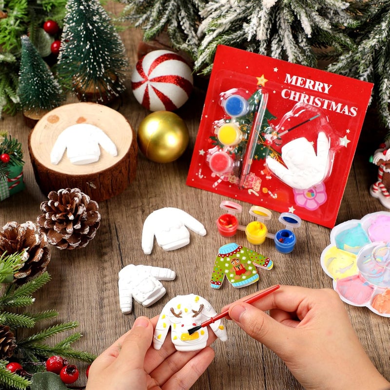 Syhood Syhood 36 Set Ugly Sweater Ceramic Painting Kit Paint Your Own Ugly Sweater Plaster Holiday Crafts Ornaments with Christmas Greeting Cards Xmas Gifts Exchange for Christmas Party Decor - Image 4