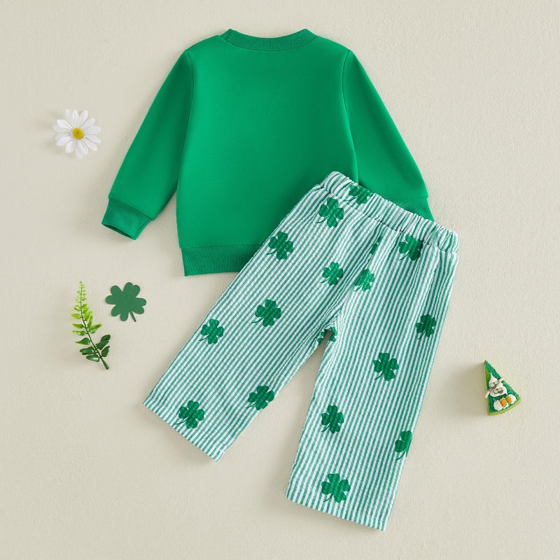 JLKGICF St Patricks Day Baby Boy Outfit Long Sleeve Clover Sweatshirt Striped Pants Toddler Boy Summer Spring Clothes (Green Clover, 18-24 Months) - Image 4