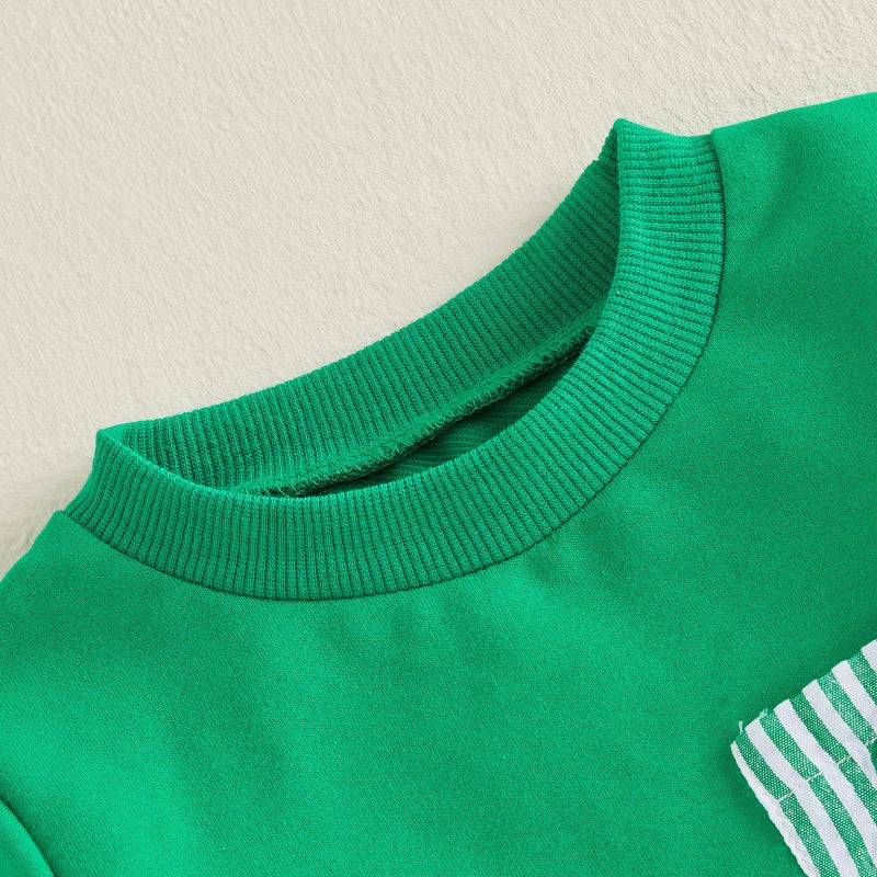 JLKGICF St Patricks Day Baby Boy Outfit Long Sleeve Clover Sweatshirt Striped Pants Toddler Boy Summer Spring Clothes (Green Clover, 18-24 Months) - Image 5