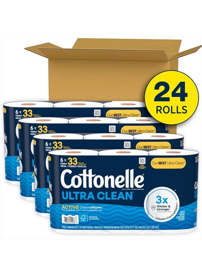 Cottonelle Ultra Clean Toilet Paper with Active CleaningRipples Texture, 24 Family Mega Rolls (24 Family Mega Rolls = 132 Regular Rolls) (4 Packs of 6), 353 Sheets Per Roll, Packaging May Vary - Image 2