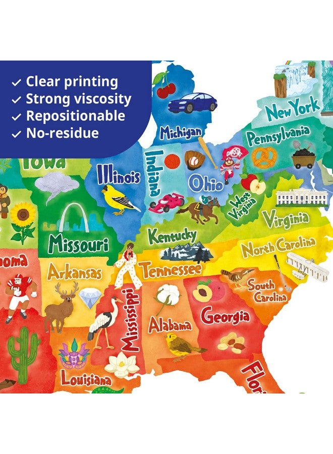 ديكو وال ملصقات حائط ملونة لخريطة الولايات المتحدة الأمريكية من ديكو وول SG2-2307، قابلة للإزالة واللصق، مناسبة لديكور غرف نوم الأطفال وغرف المعيشة، وورق جدران الولايات المتحدة الأمريكية، جدارية للأطفال - Image 4