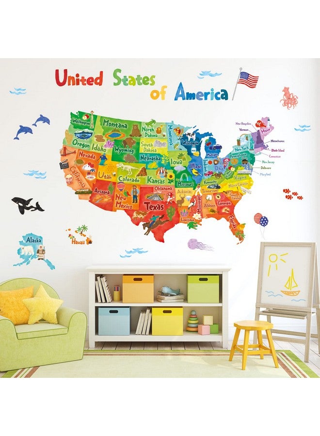 ديكو وال ملصقات حائط ملونة لخريطة الولايات المتحدة الأمريكية من ديكو وول SG2-2307، قابلة للإزالة واللصق، مناسبة لديكور غرف نوم الأطفال وغرف المعيشة، وورق جدران الولايات المتحدة الأمريكية، جدارية للأطفال - Image 3
