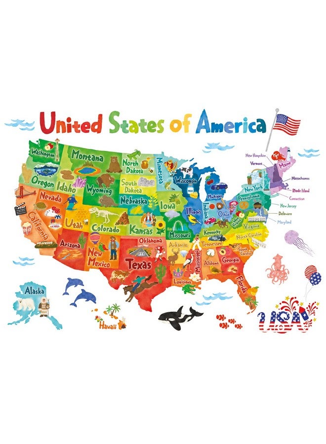 ديكو وال ملصقات حائط ملونة لخريطة الولايات المتحدة الأمريكية من ديكو وول SG2-2307، قابلة للإزالة واللصق، مناسبة لديكور غرف نوم الأطفال وغرف المعيشة، وورق جدران الولايات المتحدة الأمريكية، جدارية للأطفال - Image 1