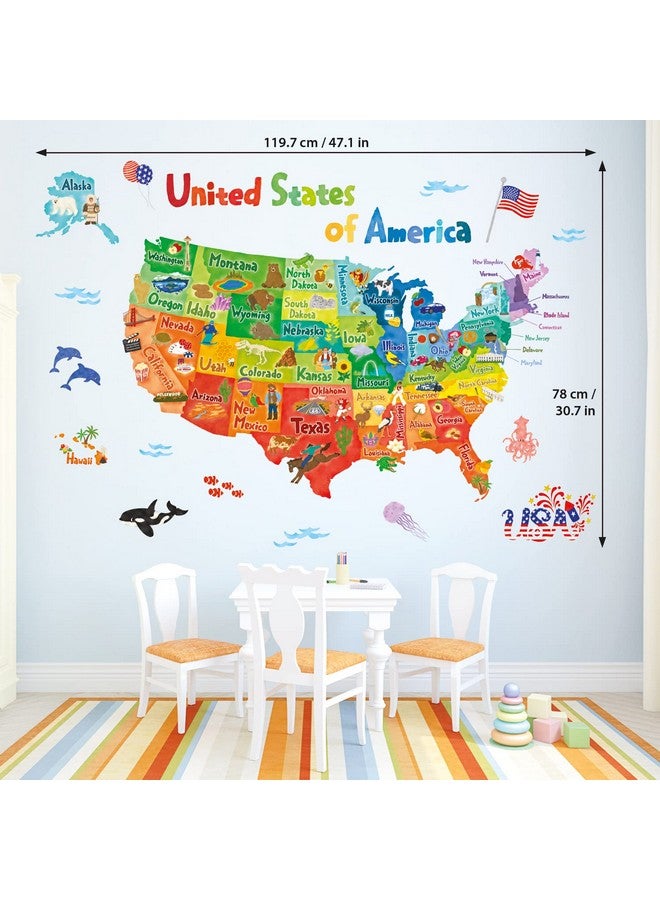 ديكو وال ملصقات حائط ملونة لخريطة الولايات المتحدة الأمريكية من ديكو وول SG2-2307، قابلة للإزالة واللصق، مناسبة لديكور غرف نوم الأطفال وغرف المعيشة، وورق جدران الولايات المتحدة الأمريكية، جدارية للأطفال - Image 5