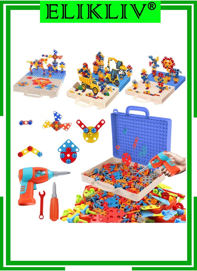 ELIKLIV - 332PCS Kids Repair Tool Box ,Drilling Screw 3D Engineering Building Block Game, Creative Construction Block Puzzle, Building Block Games with Toy Drill and Screwdriver Tool Set (Engineering SERIES) - Image 1
