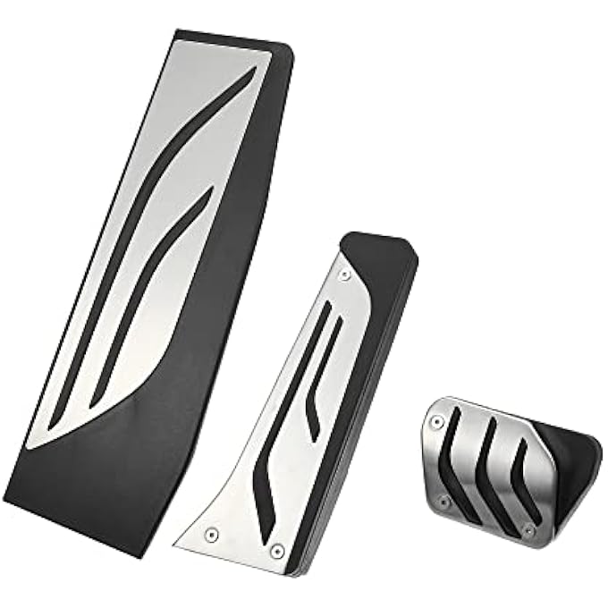 TJMR 3Pcs Accelerator Pedal and Brake Pedal Cover Set for BMW 1 2 3 4 Series F20 F21 F22 F23 F30 F31 F32 F33 F34 F36 Metal Rubber Silver Tone Black - Image 2
