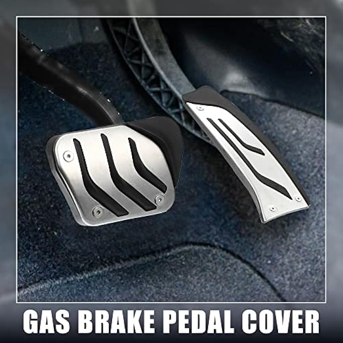 TJMR 3Pcs Accelerator Pedal and Brake Pedal Cover Set for BMW 1 2 3 4 Series F20 F21 F22 F23 F30 F31 F32 F33 F34 F36 Metal Rubber Silver Tone Black - Image 3