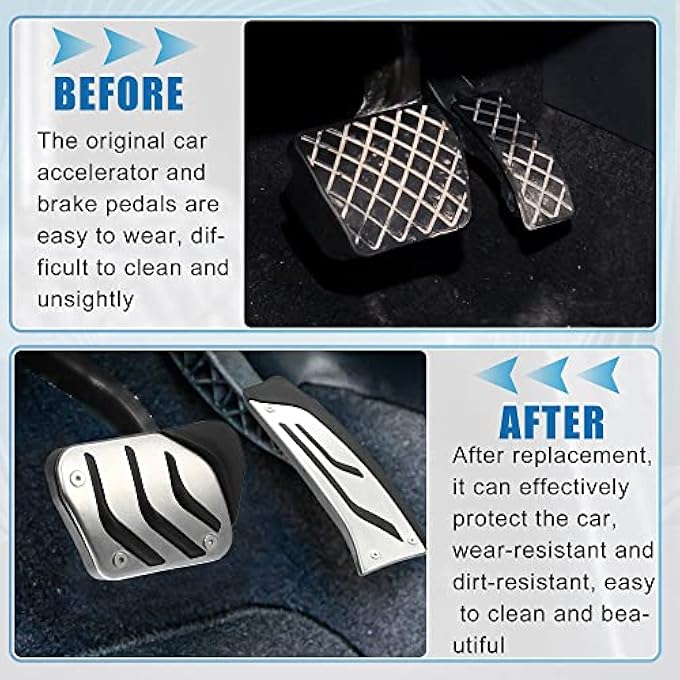 TJMR 3Pcs Accelerator Pedal and Brake Pedal Cover Set for BMW 1 2 3 4 Series F20 F21 F22 F23 F30 F31 F32 F33 F34 F36 Metal Rubber Silver Tone Black - Image 4
