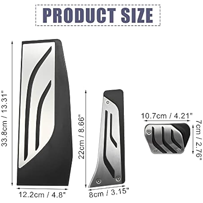 TJMR 3Pcs Accelerator Pedal and Brake Pedal Cover Set for BMW 1 2 3 4 Series F20 F21 F22 F23 F30 F31 F32 F33 F34 F36 Metal Rubber Silver Tone Black - Image 5