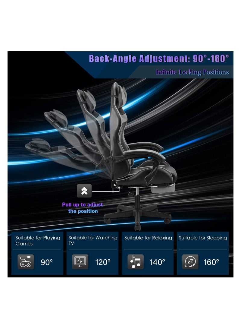 زويهاو كرسي ألعاب مع مسند للقدمين - كرسي مكتب عالي الظهر بتصميم سباق مع مسند للرأس ودعم أسفل الظهر (رمادي) - Image 3