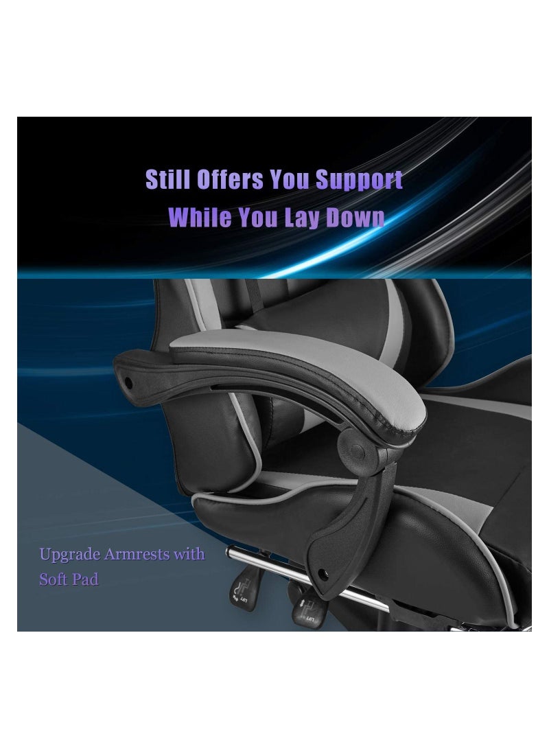 زويهاو كرسي ألعاب مع مسند للقدمين - كرسي مكتب عالي الظهر بتصميم سباق مع مسند للرأس ودعم أسفل الظهر (رمادي) - Image 4