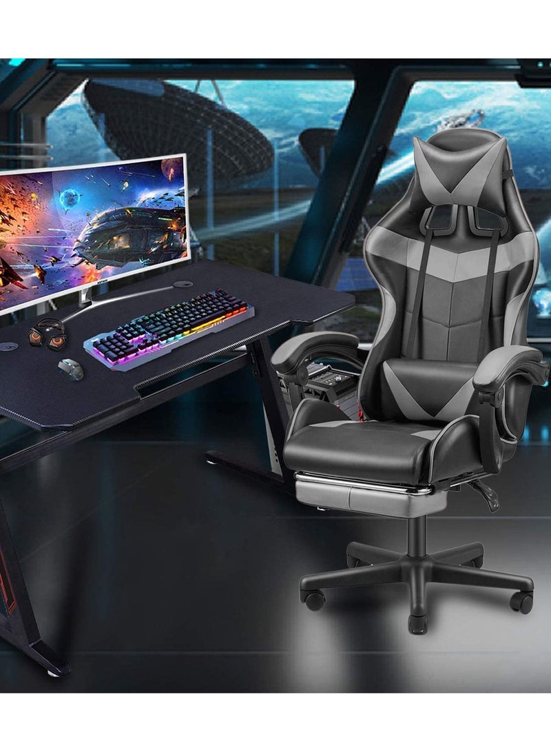 زويهاو كرسي ألعاب مع مسند للقدمين - كرسي مكتب عالي الظهر بتصميم سباق مع مسند للرأس ودعم أسفل الظهر (رمادي) - Image 5