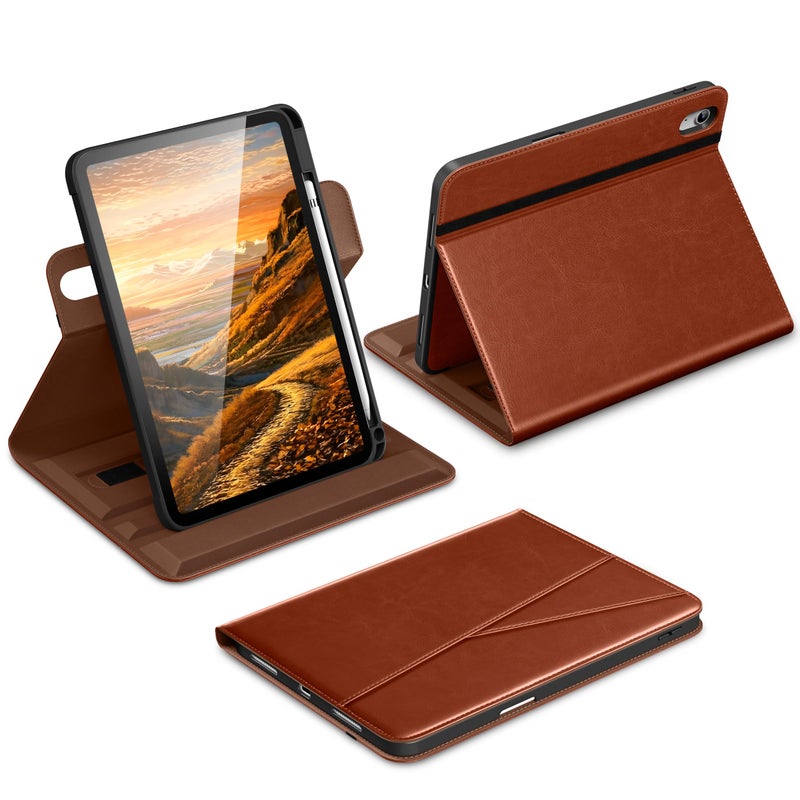 DTTO for iPad A16 Case iPad 11th 10th Generation Case 20252022 360 Degree Rotating Premium Leather Folio Stand Cover with Pencil Holder Brown - Image 2