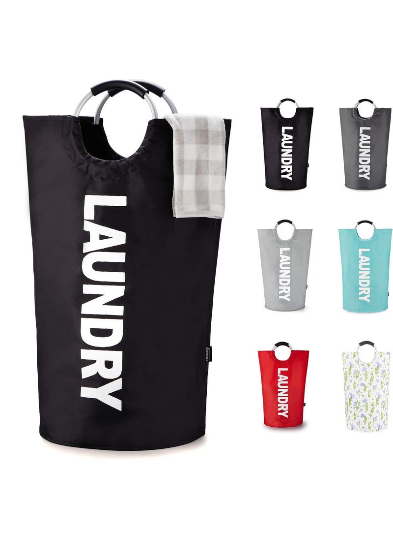 90L Laundry Basket Black, Waterproof Laundry Hamper, Laundry Bag with Padded Handles, Clothes Hamper Stands Up Well, Collapsible Laundry Basket Easy Storage - Image 1