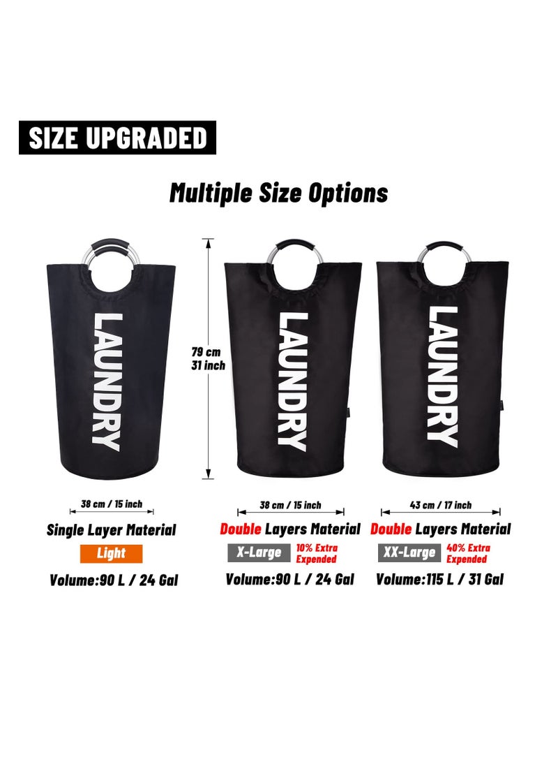 90L Laundry Basket Black, Waterproof Laundry Hamper, Laundry Bag with Padded Handles, Clothes Hamper Stands Up Well, Collapsible Laundry Basket Easy Storage - Image 2