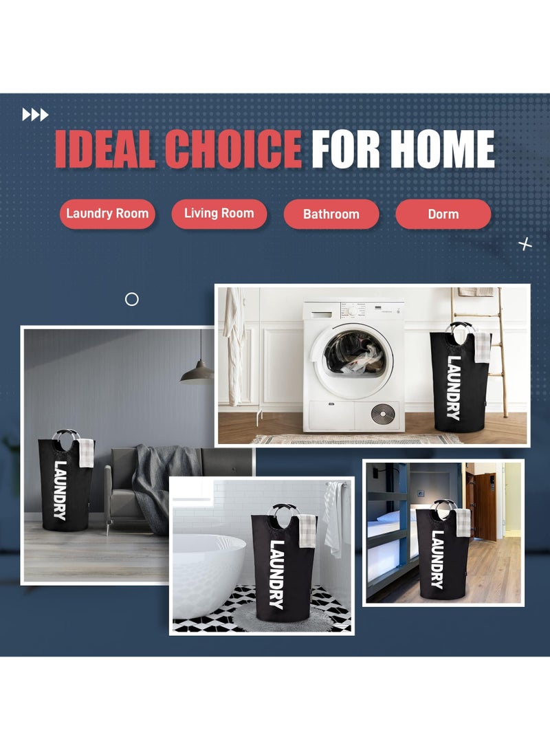 90L Laundry Basket Black, Waterproof Laundry Hamper, Laundry Bag with Padded Handles, Clothes Hamper Stands Up Well, Collapsible Laundry Basket Easy Storage - Image 5
