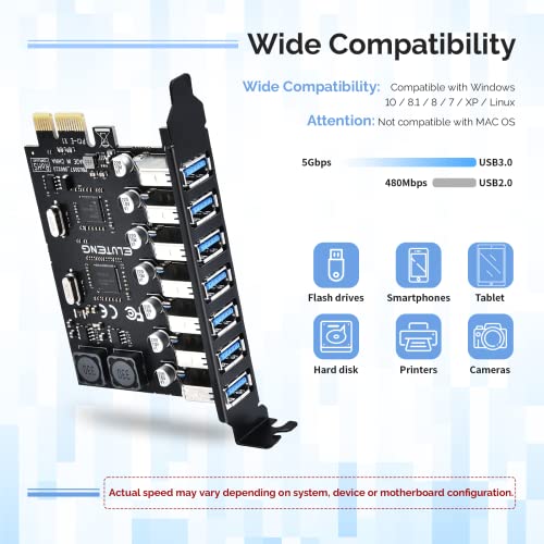 ELUTENG PCIE USB 3.0 Card 7 Ports PCI Expree to USB Expansion Card Super Speed 5Gbps PCI-e USB3 Hub Controller Adapter for Windows 11/10/8/7/XP/Vista - Image 3