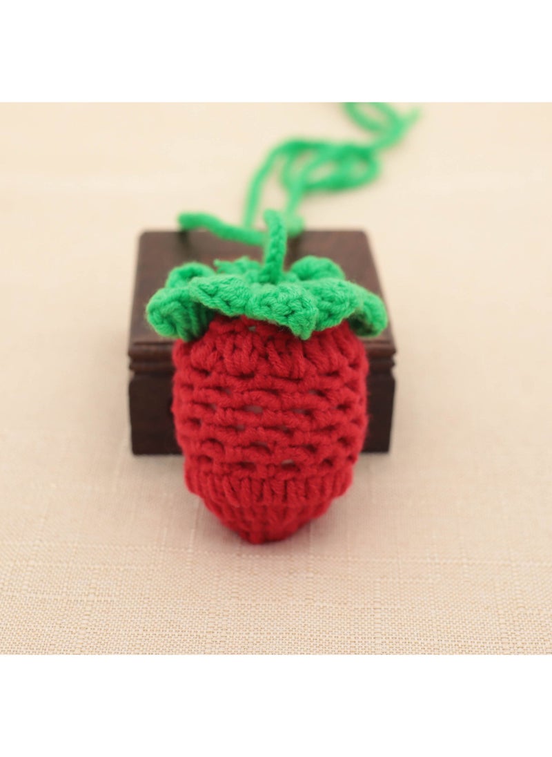 Generic Handmade Knitted Cartoon Fish Egg Bag for Kids Strawberry 
