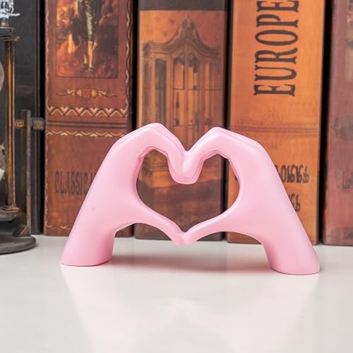 Lynagert Small Heart Hands Sculpture Decor for Living Room Bedroom Bookshelf Coffe Table and Office Display, Love Finger Statue Modern Aesthetic Home Decor, Unique Gift for Wedding Christmas Birthday (Pink) - Image 5