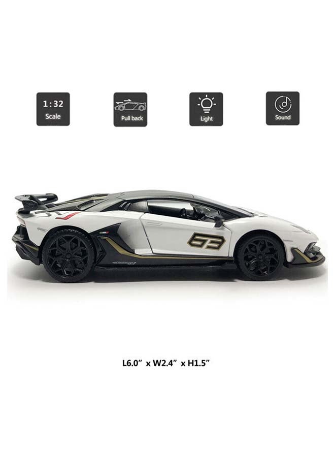 D-Power لامبورغيني أفينتادور SVJ  أبيض| نموذج مصغر، عنصر جامعي نهائي، سيارات سوبر | سيارات لعبة، مجموعة نموذج سيارة معدنية مع سحب للخلف | الحجم  1:32، للأطفال 3 سنوات فما فوق  - Image 3
