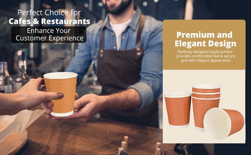 e kysa basics Ripple Paper Non Slip Cups with Leak Proof & Three Corrugated Layer Ideal for Hot, Cold Hot Coffee/Drinks for Party (200 ml, 25 Pcs, Brown) - Image 4