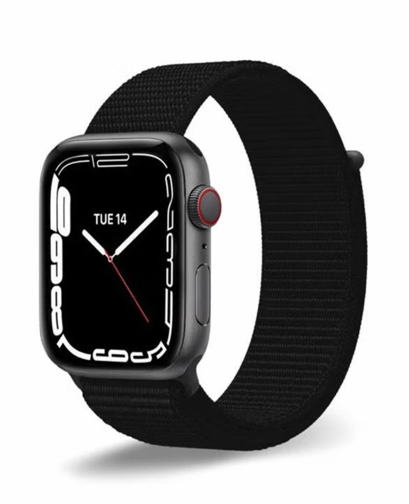 Watch Nylon Loop Band Compatible with Apple Watch 42mm 44mm 45mm 46mm 49mm, Soft Woven Sport Strap, Adjustable Replacement Wristband for Apple Watch Series Ultra / SE / Series 1–9- Black - Image 1