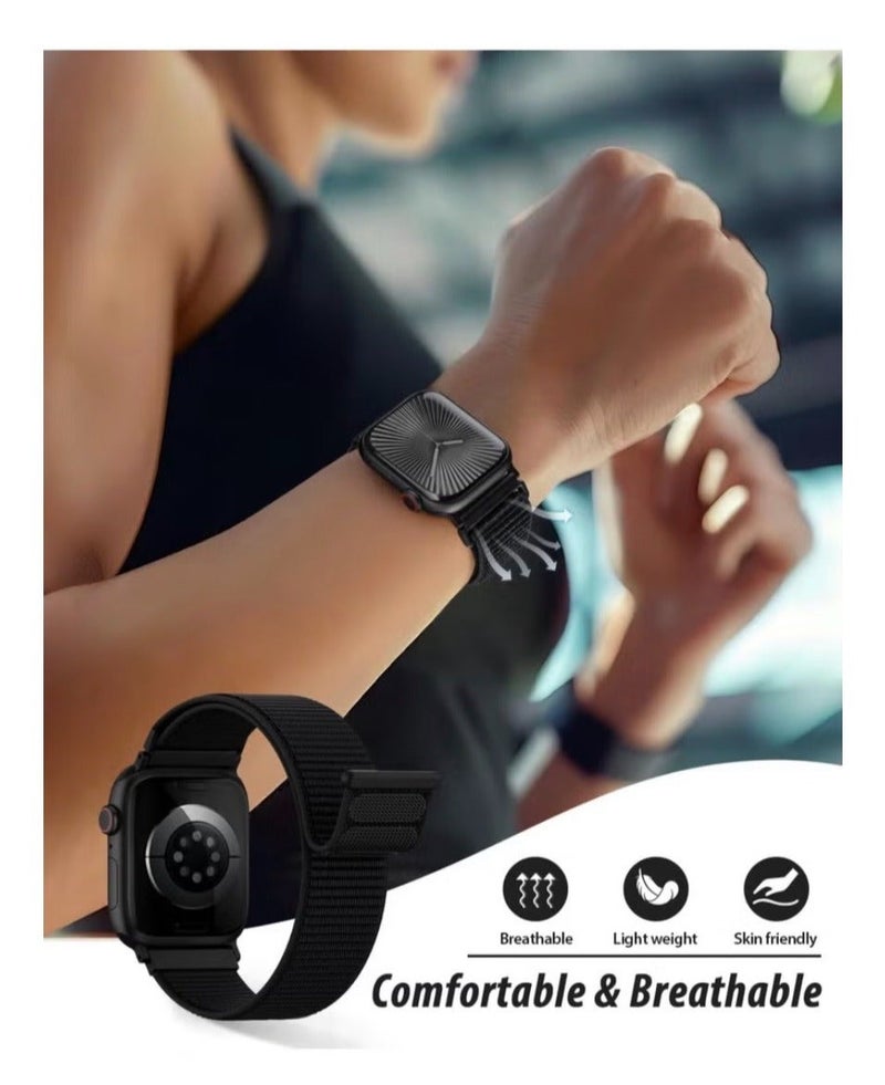 Watch Nylon Loop Band Compatible with Apple Watch 42mm 44mm 45mm 46mm 49mm, Soft Woven Sport Strap, Adjustable Replacement Wristband for Apple Watch Series Ultra / SE / Series 1–9- Black - Image 5