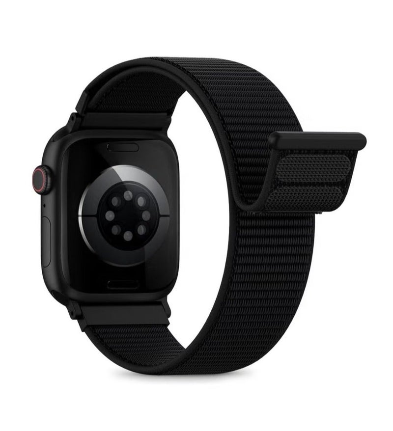 Watch Nylon Loop Band Compatible with Apple Watch 42mm 44mm 45mm 46mm 49mm, Soft Woven Sport Strap, Adjustable Replacement Wristband for Apple Watch Series Ultra / SE / Series 1–9- Black - Image 3