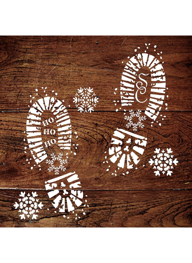 Usnyabni Santa Footprints Stencil, 8.5 x 13 inch (L) - Stencils for Walls Original Christmas Decoration Boot Print Snowflakes  - Image 2