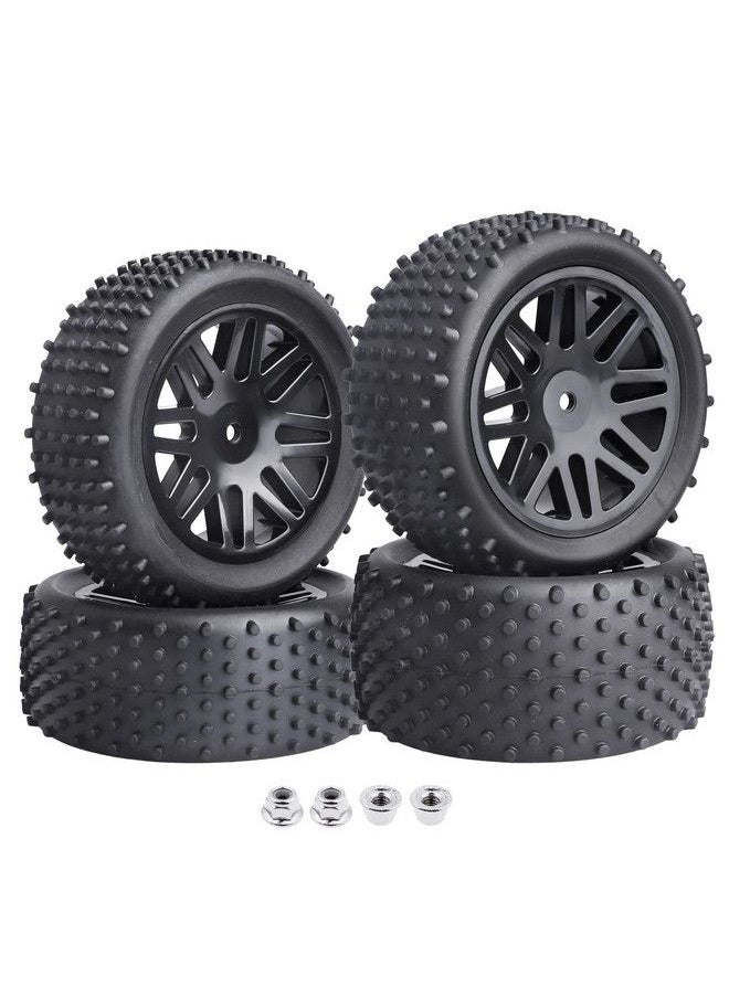 (4 Pack) 1/10 Scale Off Road Buggy Tires & Wheel Rims Set Front And Rear 12Mm Hex Hubs With Foam Inserts For Rc Hobby Car