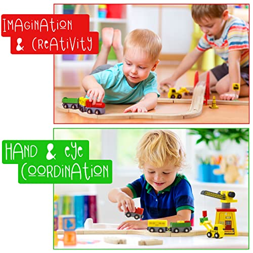 KipiPol Wooden Train Sets for Boys 2-4-7 – 38 Pcs Wood Train Set for Toddlers w/Crane, Bridge & Wooden Train Tracks – Train Toys for 3 Year Old Boys & Girls – Fits Thomas Brio IKEA Melissa and Doug - Image 3