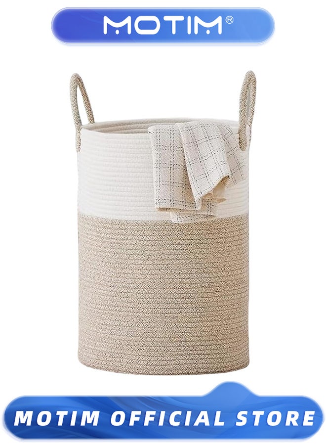 Motim Large Laundry Hamper with Rope Handles Woven Laundry Basket for Clothes and Toys Decorative Storage Box for Living Room & Bedroom & Bathroom & Nursery  - Image 1