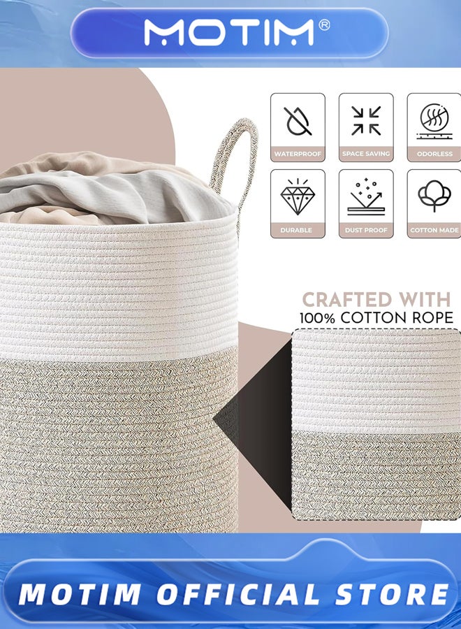 Motim Large Laundry Hamper with Rope Handles Woven Laundry Basket for Clothes and Toys Decorative Storage Box for Living Room & Bedroom & Bathroom & Nursery  - Image 5