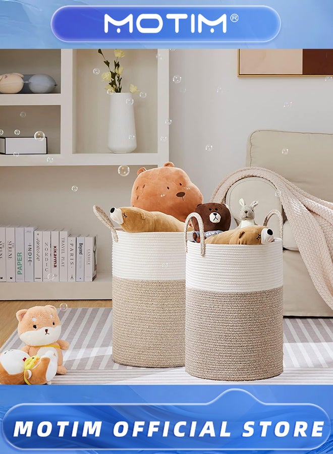 Motim Large Laundry Hamper with Rope Handles Woven Laundry Basket for Clothes and Toys Decorative Storage Box for Living Room & Bedroom & Bathroom & Nursery  - Image 2