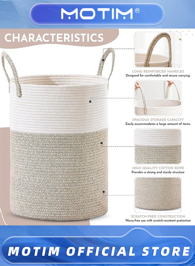 Motim Large Laundry Hamper with Rope Handles Woven Laundry Basket for Clothes and Toys Decorative Storage Box for Living Room & Bedroom & Bathroom & Nursery  - Image 4