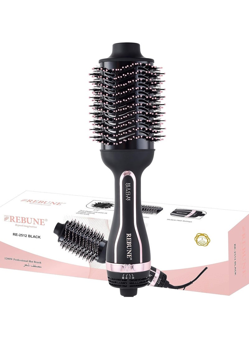 REBENUO REBUNE 1200W Hair Styler Hot Air Brush One Step Negative Ion Electronic Dryer Comb (Black and Gold) - Image 1