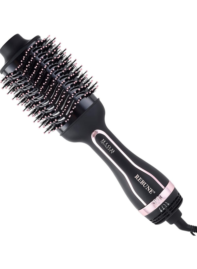 REBENUO REBUNE 1200W Hair Styler Hot Air Brush One Step Negative Ion Electronic Dryer Comb (Black and Gold) - Image 2