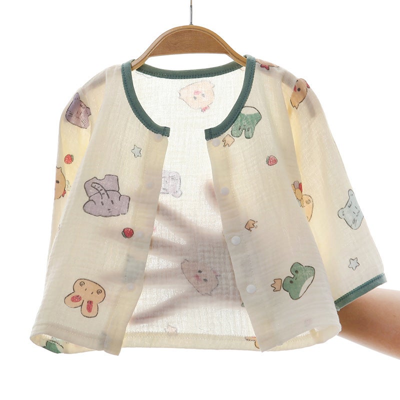 Baby Gauze Top Summer Thin Out-Going Long-Sleeved Cardigan Air-Conditioning Clothes Pajamas Summer Clothes Baby Coat - Image 3