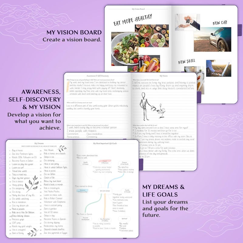 Legend Planner - مخطط أسبوعي وشهري فاخر لتحقيق أهدافك والعيش بسعادة أكبر. دفتر تنظيم ومفكرة إنتاجية. غلاف مقوى A5، غير مؤرخ - ابدأ في أي وقت + ملصقات - بنفسجي - Image 4