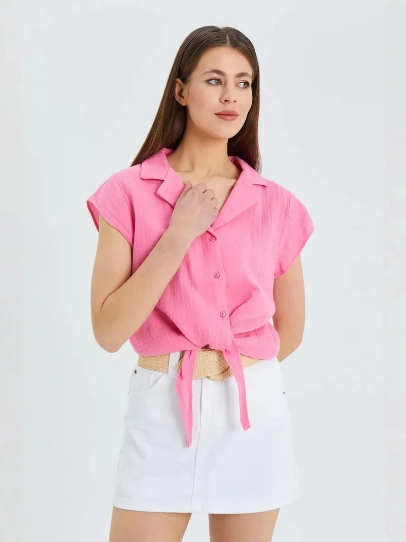MixRay Mixray Crop Shirt with Bow Detail