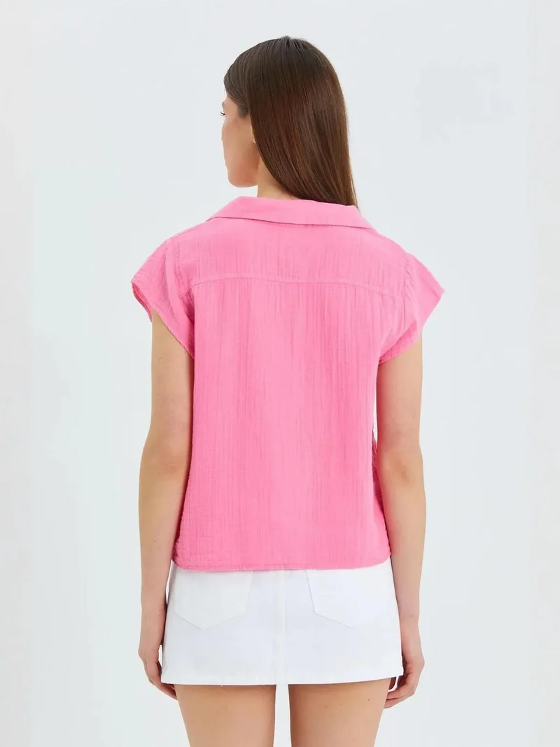 Mixray Powder Pink Mixray Crop Shirt with Bow Detail for Women | Best Price UAE