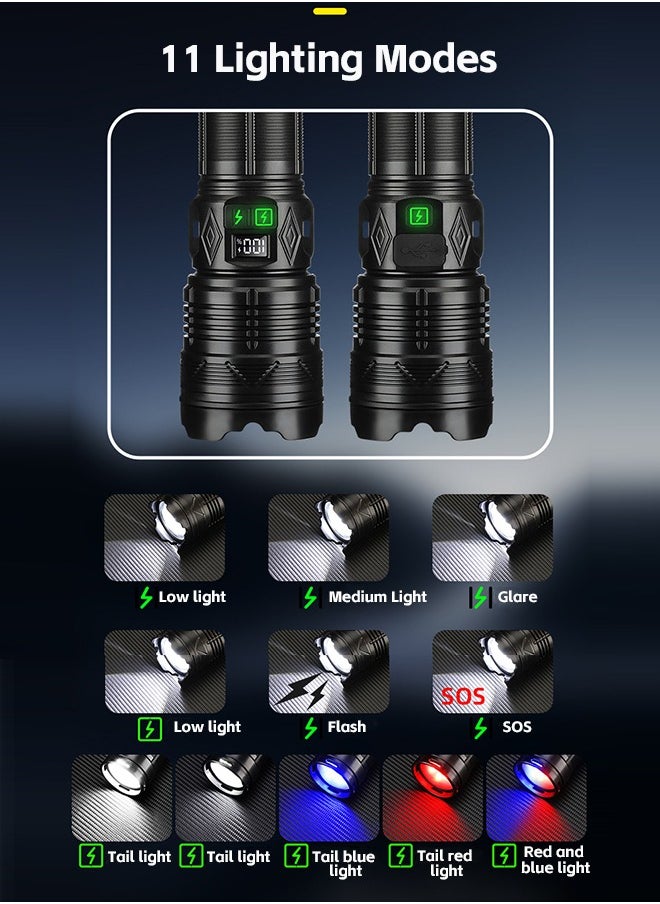 TG LED Flashlight High Lumen, Rechargeable Flashlight 1000000 Lumen Super Bright Flashlight, with Nylon Strap and LCD Display, Waterproof Powerful Handheld Flash Light for Home Hiking Emergency  - Image 2