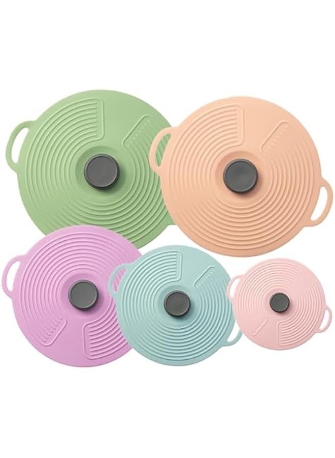 بيوينتي سبنور غطاء عالمي للاواني، اغطية سيليكون للاوعية والميكروويف مع 5 احجام قابلة لاعادة الاستخدام ومقاومة للحرارة، 5 قطع اغطية شفط تناسب الاكواب والاوعية والاطباق والمقالي والمقالي وامنة على الموقد - Image 1